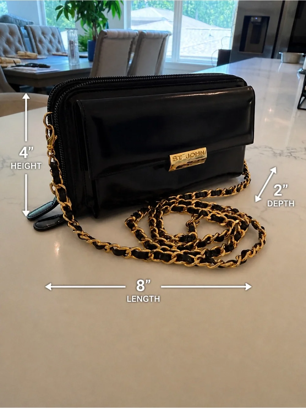 Vintage St. John Black Leather Crossbody with Gold Chain Strap - Picture 2 of 8